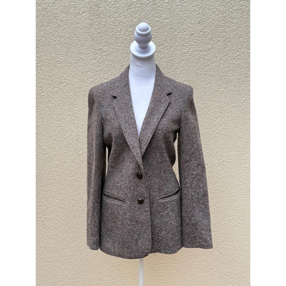 David N. brown tweed plaid single breasted wool blazer
